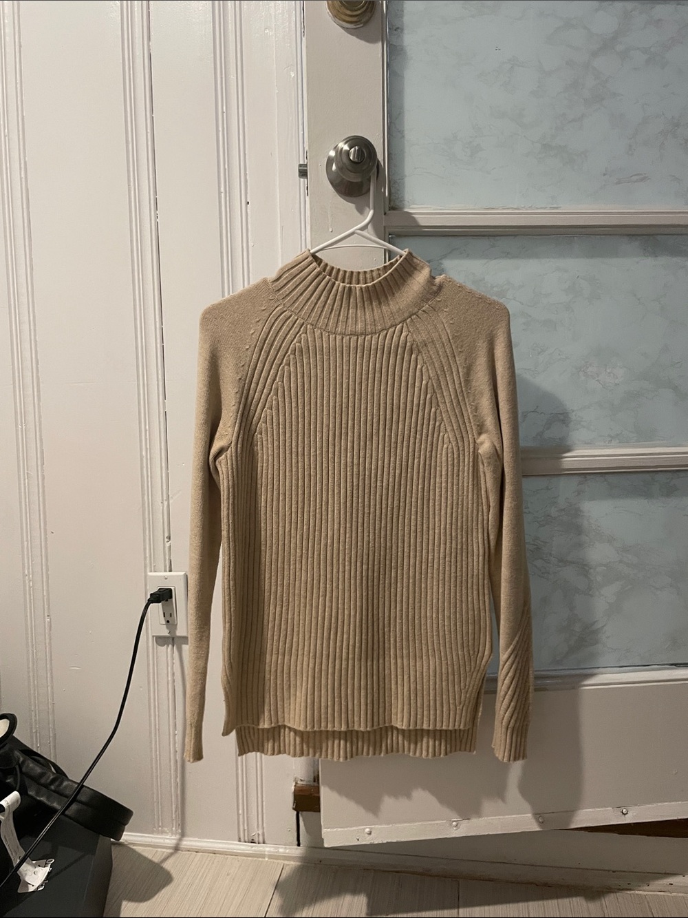 Ribbed Mock Neck Sweater in Beige